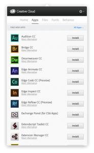 Senarai perisian yang ditawarkan oleh Adobe Creative Cloud
