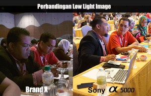 Perbandingan kualiti gambar diambil dalam tempat pencahayaan rendah yang sama.