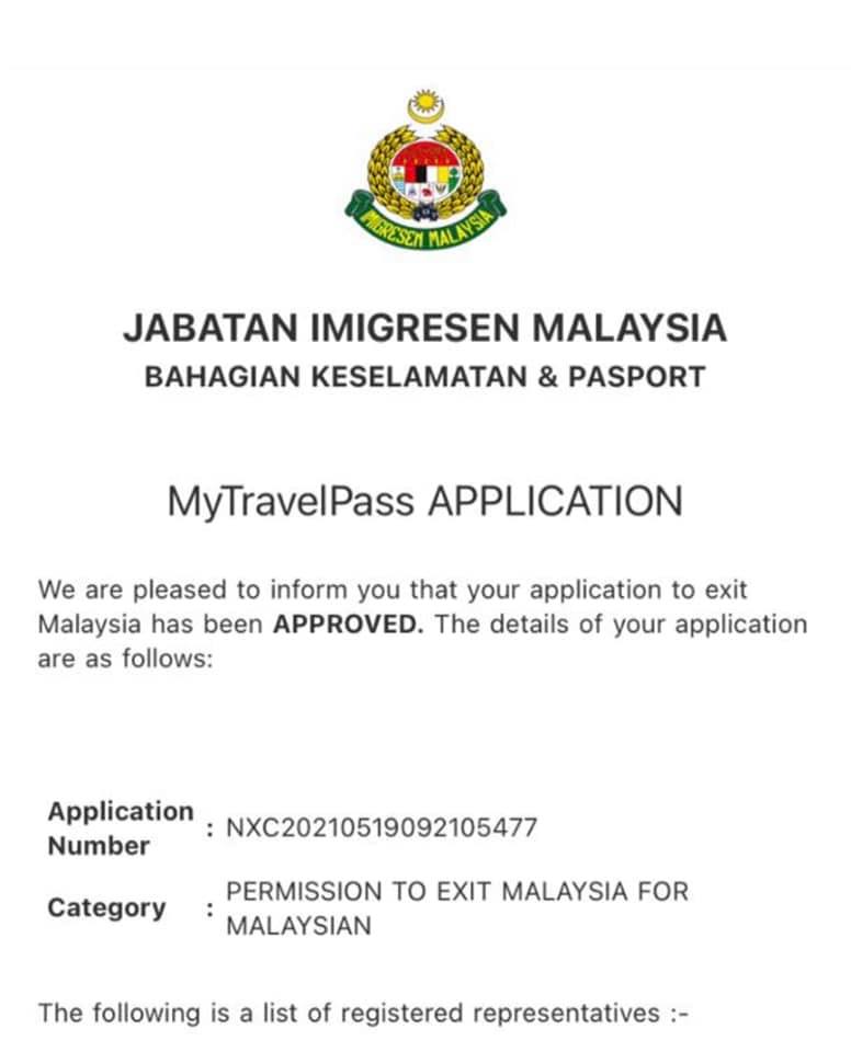 My travel pass exit malaysia