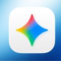 White rounded-square app icon with a multicolored diamond/star in the center on a blue gradient background.
