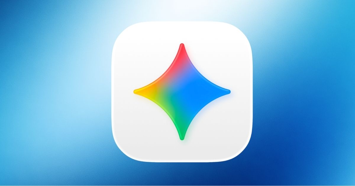 White rounded-square app icon with a multicolored diamond/star in the center on a blue gradient background.