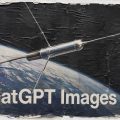 Poster showing a satellite over Earth with the caption 'ChatGPT Images 2.0' on a cracked surface.