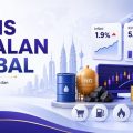 Infographic titled 'Krisis Bekalan Global' showing inflation 1.9% and GDP 5.4%, with energy icons and rising charts (date 19 Mei 2026).