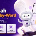 Banner promoting Kaedah Word-by-Word Quran learning with a friendly robot beside an open Quran and a Think Quran app on a purple background, visible text 'Kaedah Word-by-Word'.