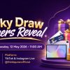 Promotional banner for Think Quran Lucky Draw Winners Reveal with gifts, a robot mascot, and a live date/time: Tue, May 12, 2026 at 11:00 AM; platforms TikTok and Instagram Live.