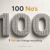 Poster-style graphic: large '100 No's' formed from many small 'NO' blocks, with '1 Yes can change everything' and denaihati.com below